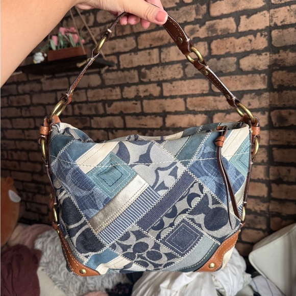 Vintage Y2K Coach Carly Blue Denim Patchwork Shoulder Bag 12215 - Picture 2 of 14